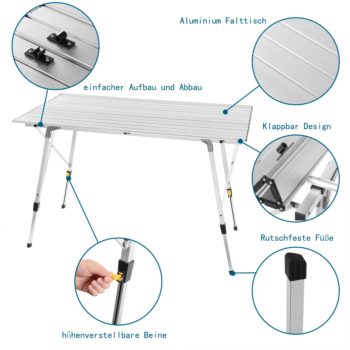 WOLTU Aluminum Folding Travel Camping Table with Carry Bag 120x68.5cm Adjustable Height Outdoor Garden Table for 4-6 People