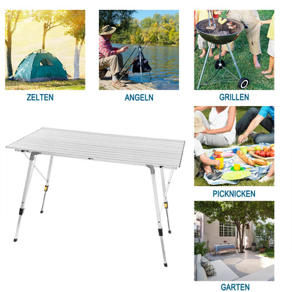 WOLTU Aluminum Folding Travel Camping Table with Carry Bag 120x68.5cm Adjustable Height Outdoor Garden Table for 4-6 People
