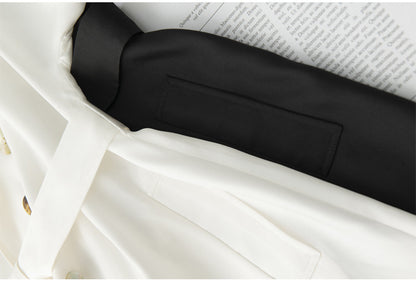 Women's Over-the-Knee Mid-Length Trench Coat with Silk Waist Belt - Elegant Winter Coat