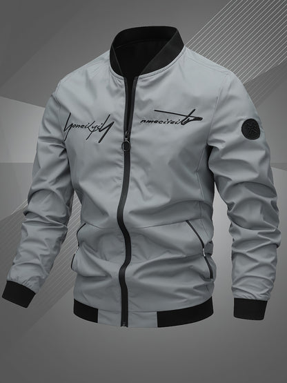 Men'S Letter Embroidered Casual Bomber Jacket
