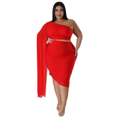 New Fashion Women's High-elastic Off-shoulder Long-train Sleeve Pleated Two-piece Set