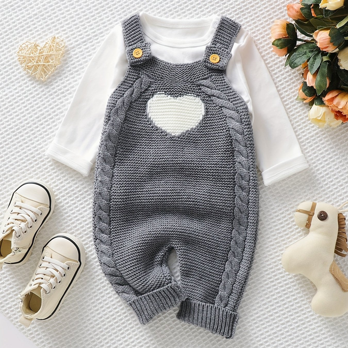 Baby Clothing Girl Baby Bodysuit Baby Love Jacquard Boys Knitted Bodysuit, Suitable For Indoor And Outdoor Wear