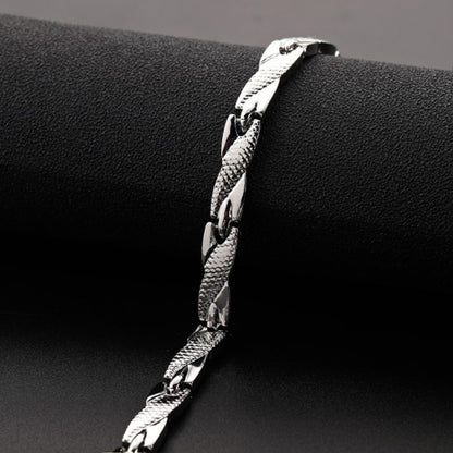 Men's Premium Dragon Pattern Bracelet - Adjustable 7mm Magnetic Black Alloy Jewelry