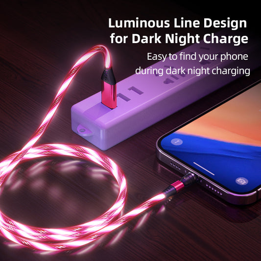 540° Rotating LED Magnetic Charging Cable - 3A Fast Charge for iPhone, USB-C & Micro USB