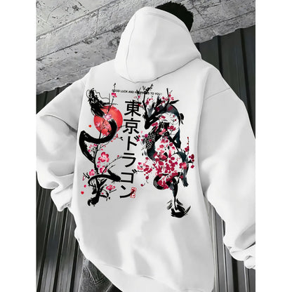 Japanese-style Pattern Hoodie, Light Gray Pullover