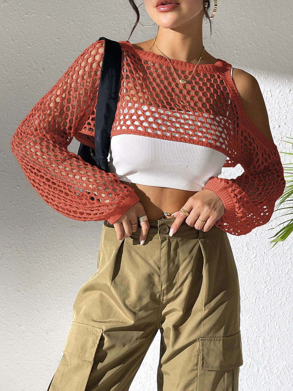 Sexy Navel Hollowed Leisure Mesh Shirt