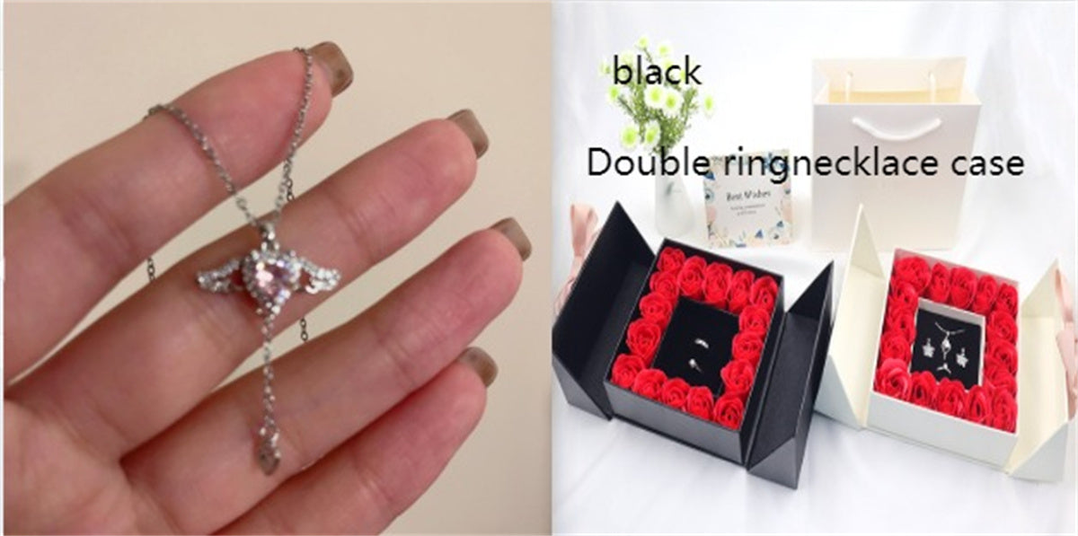 Rose Box Double Door Jewelry Box Valentine's Day Bow Gift Box Necklace Locket