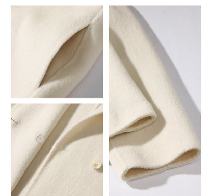 Double Breasted White Wool Coat For Women Autumn And Winter Double-sided Medium To Long Style