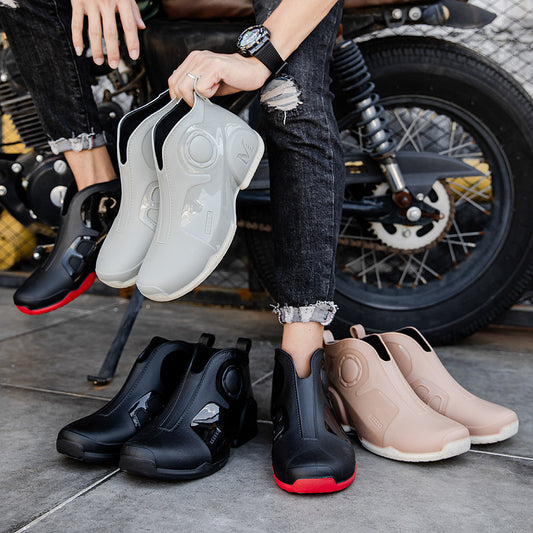 Motorcycle Rain Boots Men's Summer Youth Outdoor Non-slip Wading Shoes Fashion Low Top Flat Work Shoes Rubber Shoes