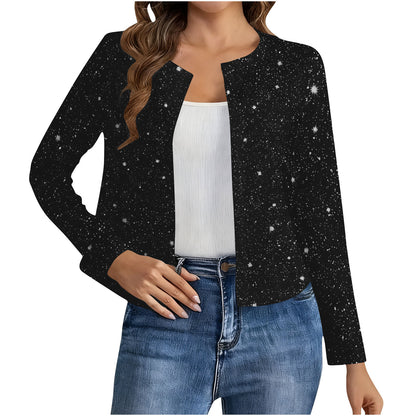 Fashionable Cardigan Long-sleeve Gold-foil Jacket For Women
