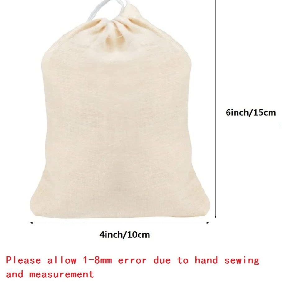 Reusable Muslin Drawstring Bags - 10 Pack Natural Unbleached Cotton Spice Tea Herb Soup Strainer Bags