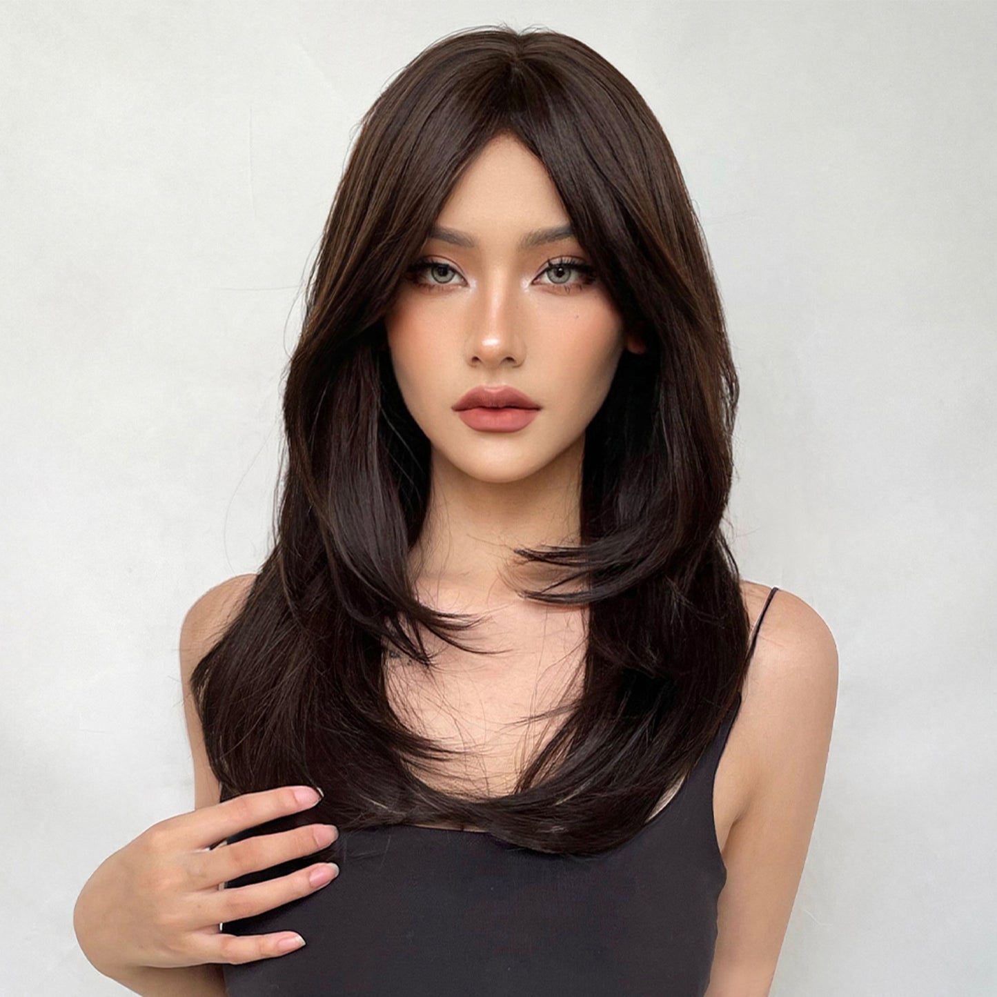 Long Dark Wigs For Women Cute Bob Layered Synthetic Wig Straight Hair Nature Looking