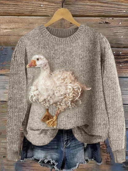 Digital-print Rabbit Amidst A Floral Meadowartistic Outfit Warm Chunky-knit Crewneck Hoodie