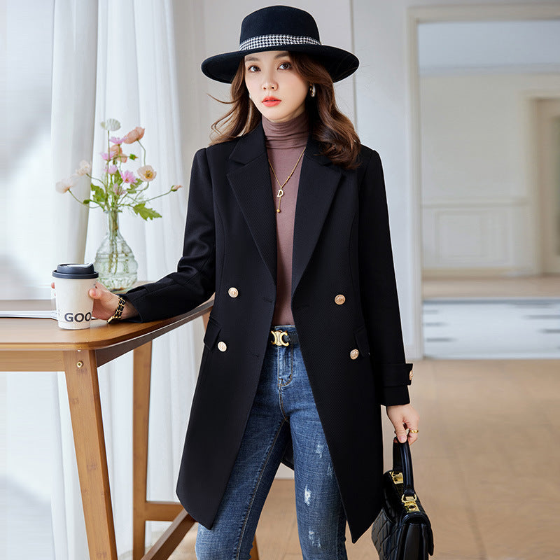 Women's Mid-Length Trench Coat - Autumn Winter Fashion Suit Jacket