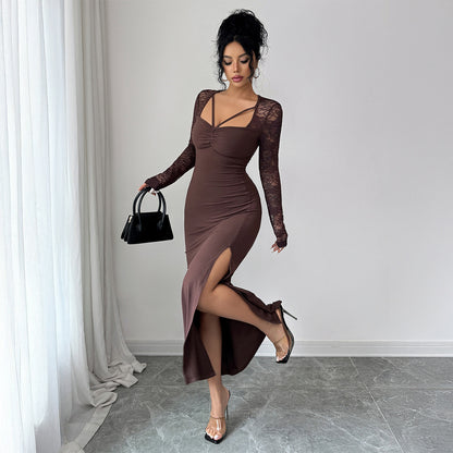 Women's Solid-Color Elegant And Sexy Lace Bodycon Dress