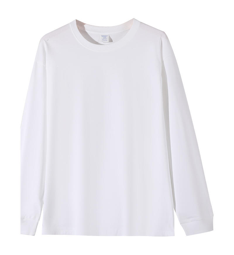 Solid-color Heavyweight Pure Cotton Crew-neck Long-sleeve T-shirt For Women