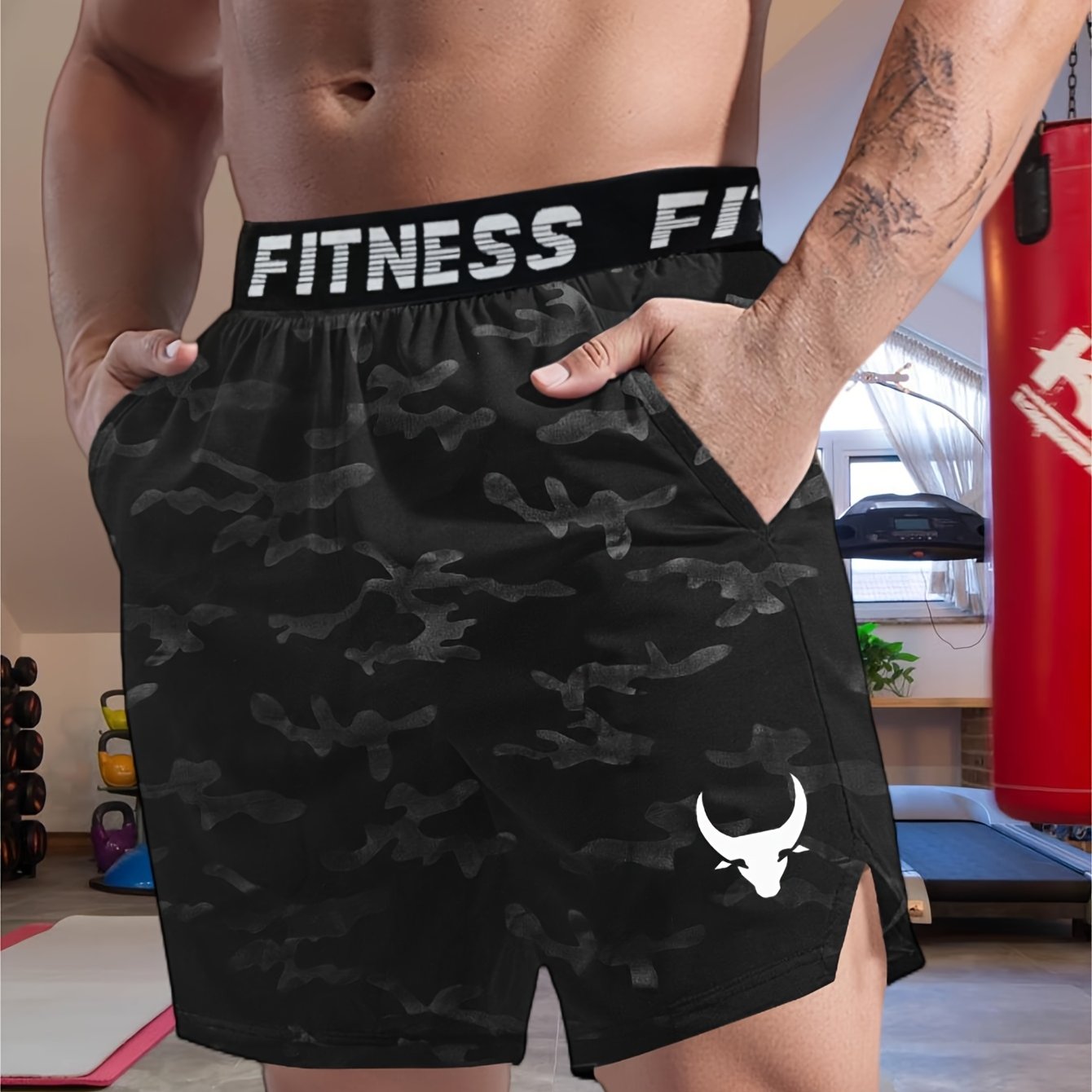 Men's "S's FINE" Athletic Shorts - Gray, Quick-Dry Polyester with Geometric Pattern, Elastic Waistband, Ideal for Running & Workouts, Machine Washable