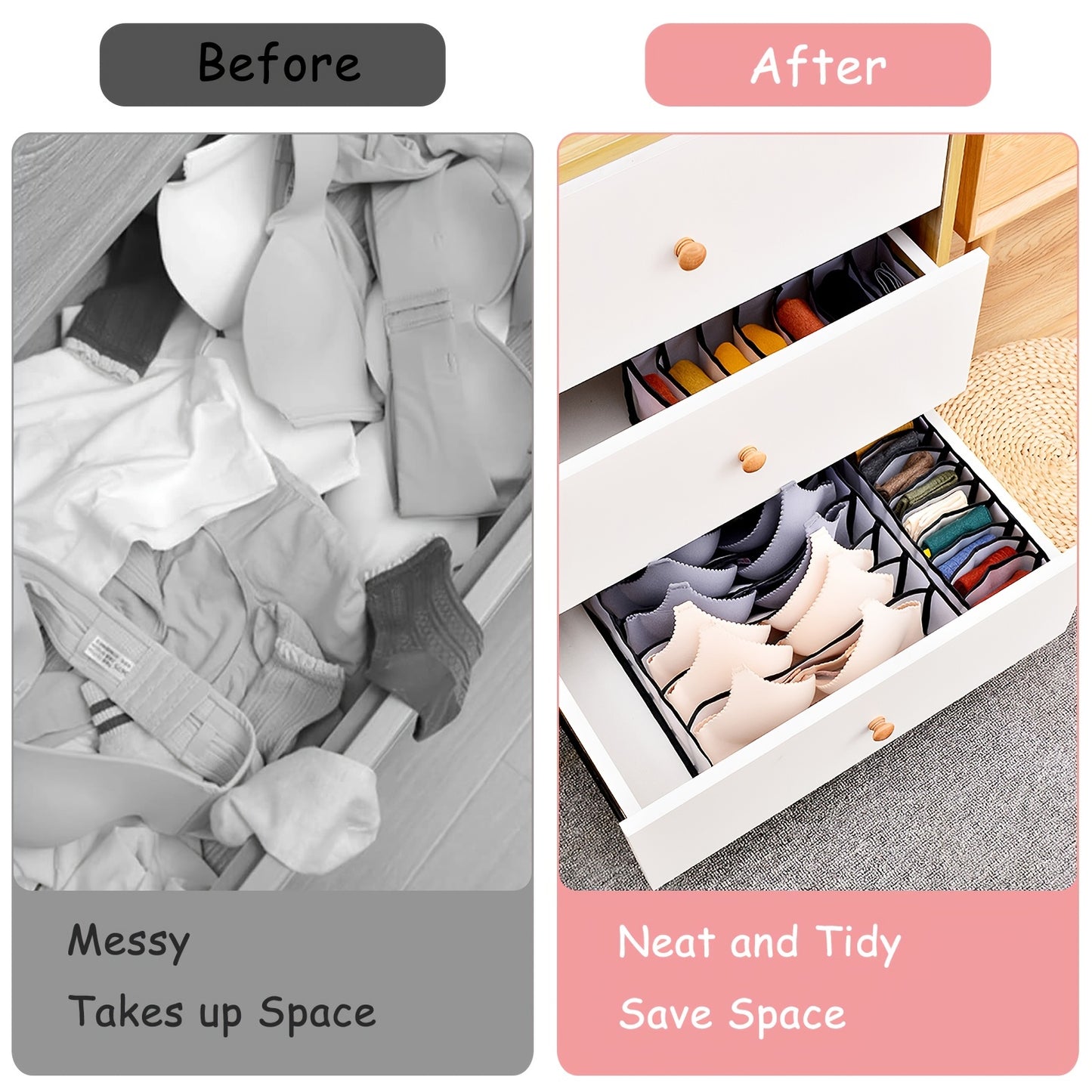 5-Piece Foldable Bra & Underwear Organizer Set - Premium Drawer Dividers for Lingerie Storage (Black)