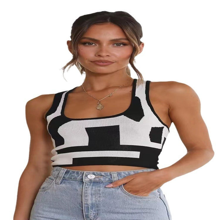 New Women's Spring And Summer Contrast Color Sexy U Collar Camisole