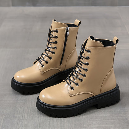 Women's Chunky Platform Round-Toe Ankle Boots with Thick TPR Sole & Faux Upper - Chunky Heel (1-2cm) Round Toe s, Black Faux & TPR Outsole for Casual, Office, Party - Round-Toe Booties