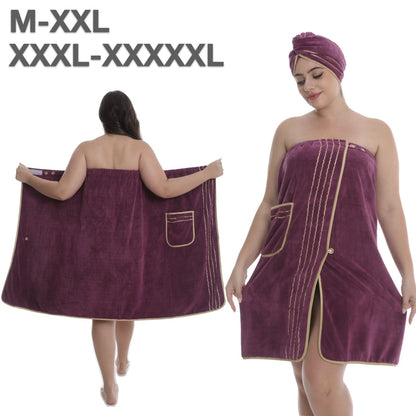 Plus-size Bath Skirt Coral Fleece Bathrobe And Bath Cap Set
