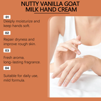 Handcreme aus Ziegenmilch, Nuss-Vanille, fest und strahlend