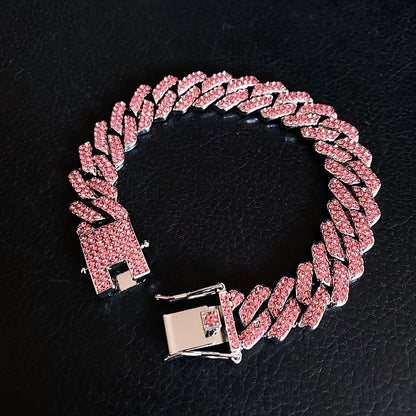 Men's Cuban Link Iced Out Necklace with Color Chains and Paved Rhinestones, Rapper CZ Cuban Chain Necklace for Women, Hip Hop Jewelry Gift