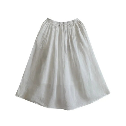 Elastic Waist Literary Retro Cotton And Linen Skirt With Crotch Cover