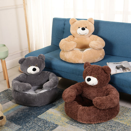 Detachable And Washable Hug Bear Pet Nest Round Shape Keeps Warm And Comfortable