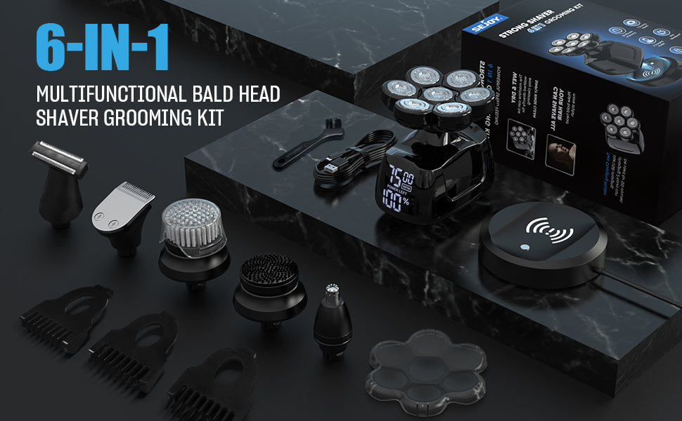 Sejoy Bald Men Hair Clippers Set Body Hair Shaving Machine Electric Head Shaver Facial Beard Trimmer Stainless Steel Blades