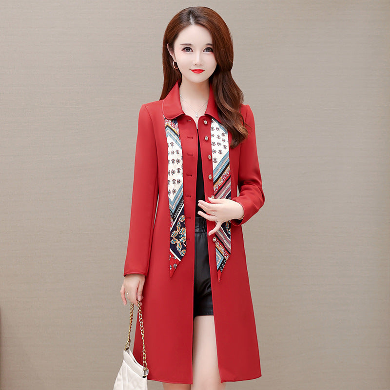 Women's Mid Length Scarf Collar Trench Coat