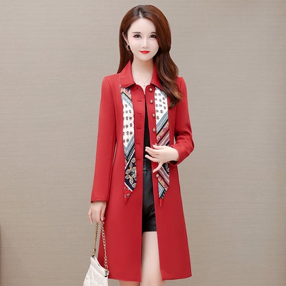 Women's Mid Length Scarf Collar Trench Coat