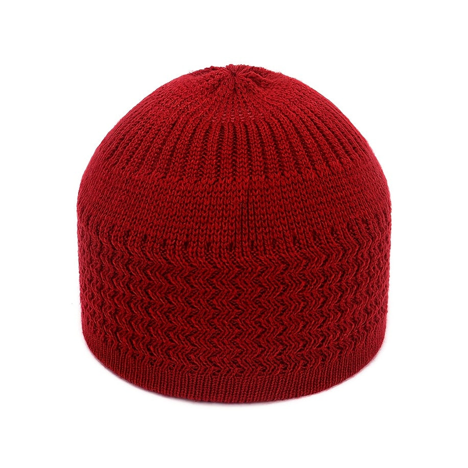 European And American Spring And Autumn Knitted Hat, Unisex Wavy Jacquard Unisex Dome Warm Beanie Cap, Muslim Pullover Knitted Hat, Ideal Choice For Gifts