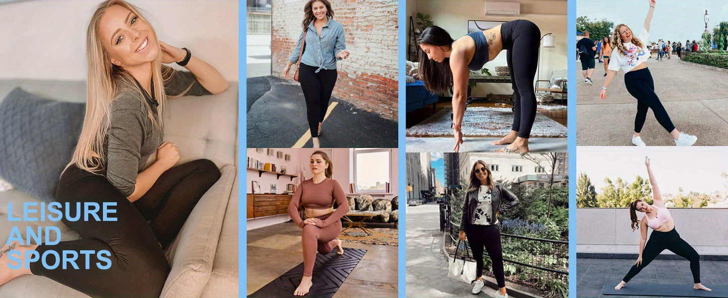 Women'S Plus Size Capri Leggings, High Waist Tummy Control, 4X Stretch, Pocket Detail, Solid Black, Knit Fabric, Polyester 92%, Spandex 8%, 210g/m², All Season Skinny Yoga Pants