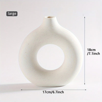1pc Contemporary Ceramic Vase, Round Circle Design, Creative Ceramic Craft, Living Room Decor, Cross-Border Bestseller, 5.12*5.51inch Decorative Flower Vase