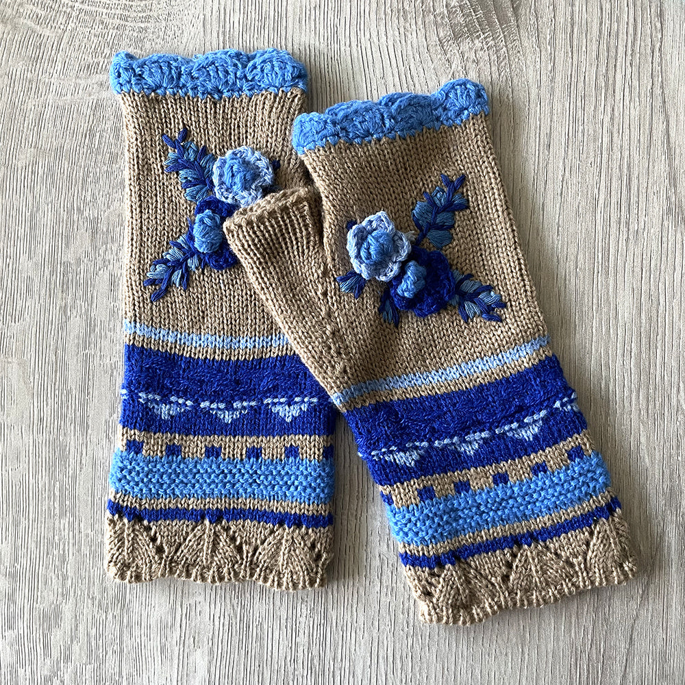 Handmade Crochet Fingerless Gloves - Vintage Embroidered Arm Warmers for Women