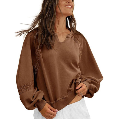 Women's Sweatshirt Casual V-neck Lace Sweater