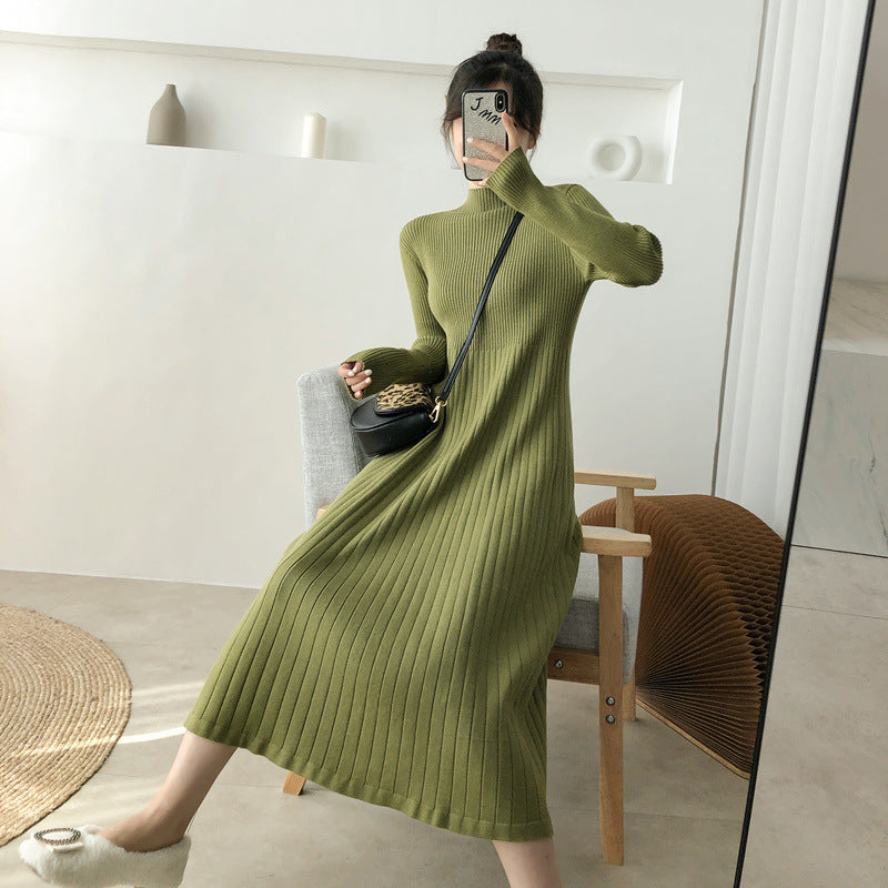 A-line Mid-length Slim Knit Dress Women