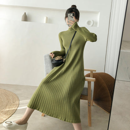 A-line Mid-length Slim Knit Dress Women