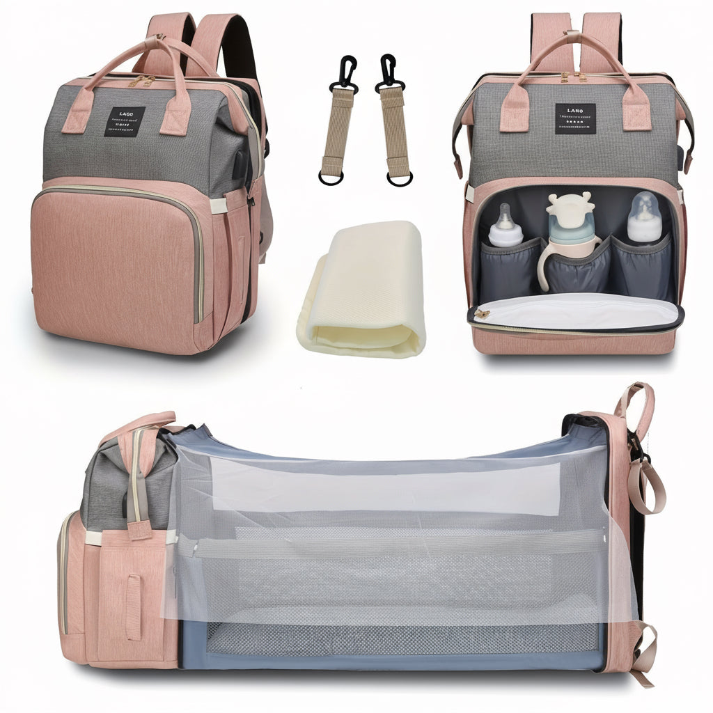 Moire Diaper Bag Backpack, Soft Shell, Multifunctional, Large Capacity, Travel Backpack with Changing Station, Sunshade, Breathable Mosquito Net, Zipper Closure, Mixed Color, Polyester Fiber, with Utility Pocket, for