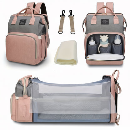 Moire Diaper Bag Backpack, Soft Shell, Multifunctional, Large Capacity, Travel Backpack with Changing Station, Sunshade, Breathable Mosquito Net, Zipper Closure, Mixed Color, Polyester Fiber, with Utility Pocket, for