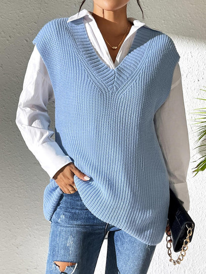 Solid Color Women's Vest V-Neck Simple Casual Knit Sweater Vest