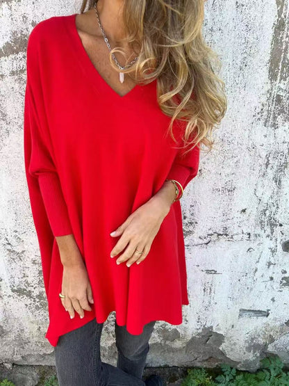 New Autumnwinter Women's Long-sleeve Knitted V-neck Loose-fitting Long Top