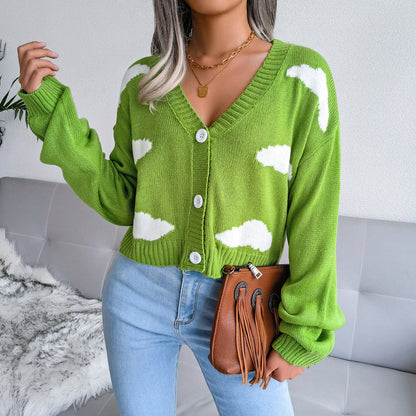 Women's Cloud Pattern Knitted Cardigan Sweater