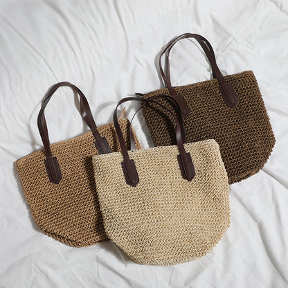 Women's Fashion Simple Large Capacity Retro Straw Bag