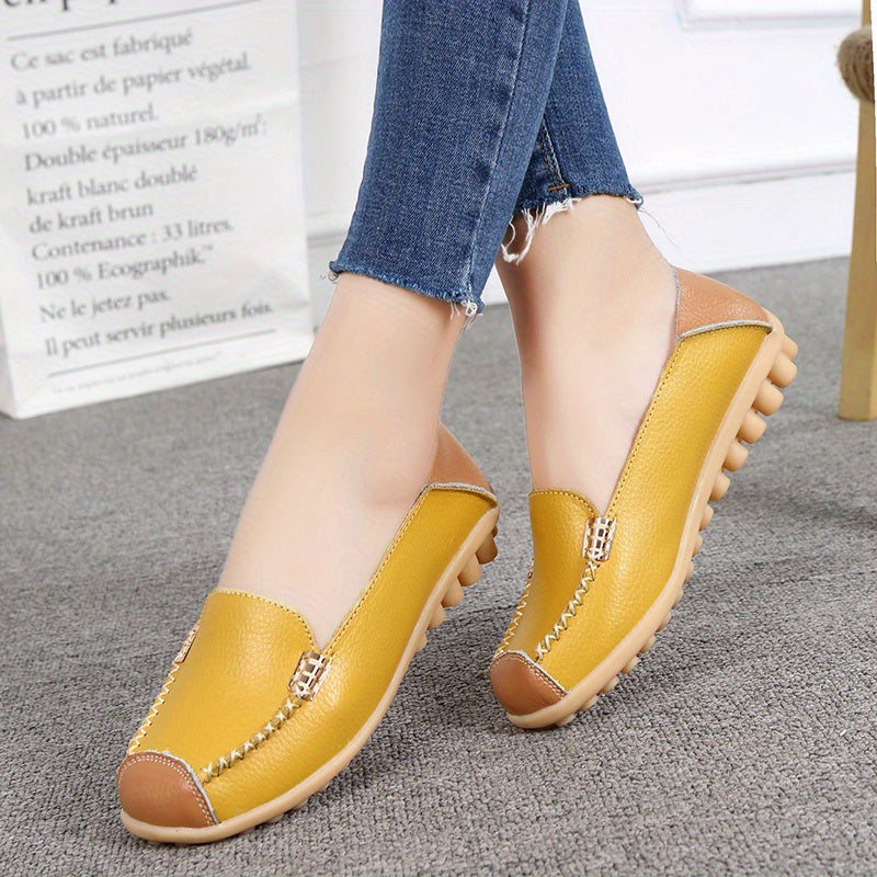 Women's Slip On Flat Loafers, Stitched Colorblock Lightweight Non Slip Shoes, Walking Shoes