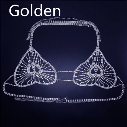 Peach Heart Shaped Rhinestone New Product Body Chain Set