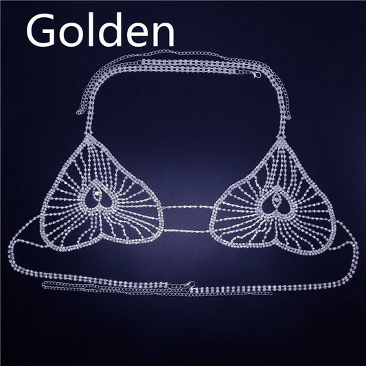 Peach Heart Shaped Rhinestone New Product Body Chain Set