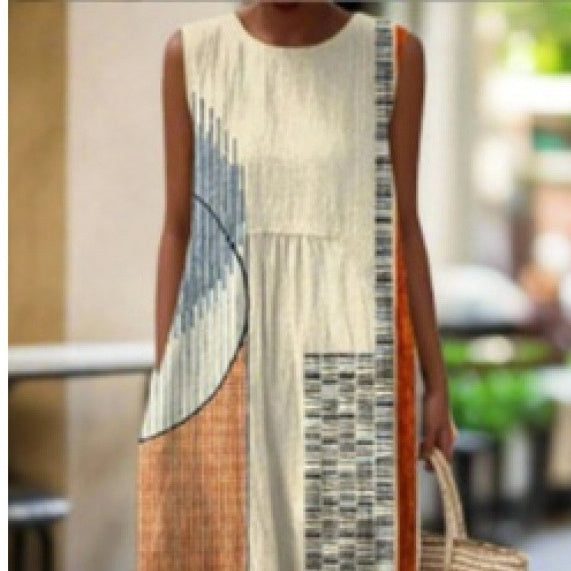 New Sleeveless Casual Printed Temperament Long Dress