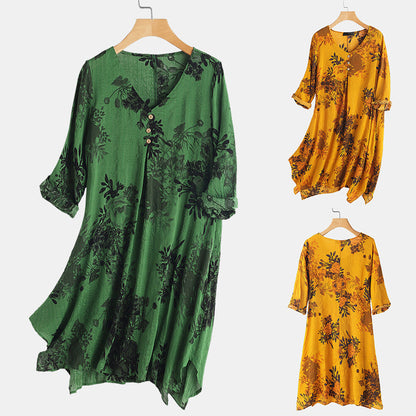 Women Loose Plus Size Five-point Sleeve Mid-length A-line Skirt